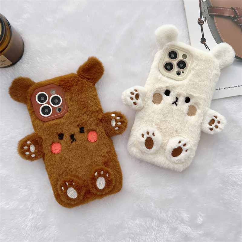 Korean 3D Cartoon Bear Fluffy  - Phone Cases Iphone 13 review and price
