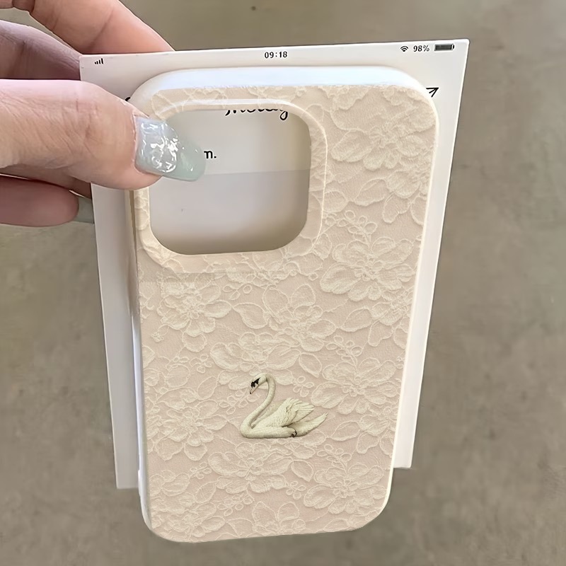 Lace Swan Pattern Lychee Textu - Phone Cases For Iphone 16 review and price