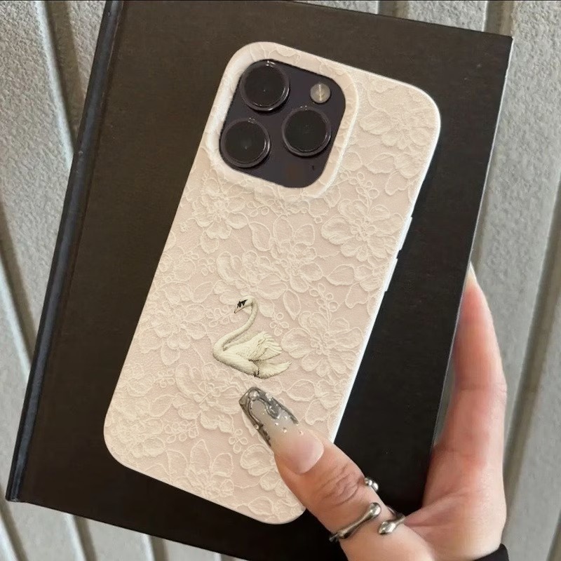 Lace Swan Pattern Lychee Textu - Phone Cases For Iphone 16 review and price